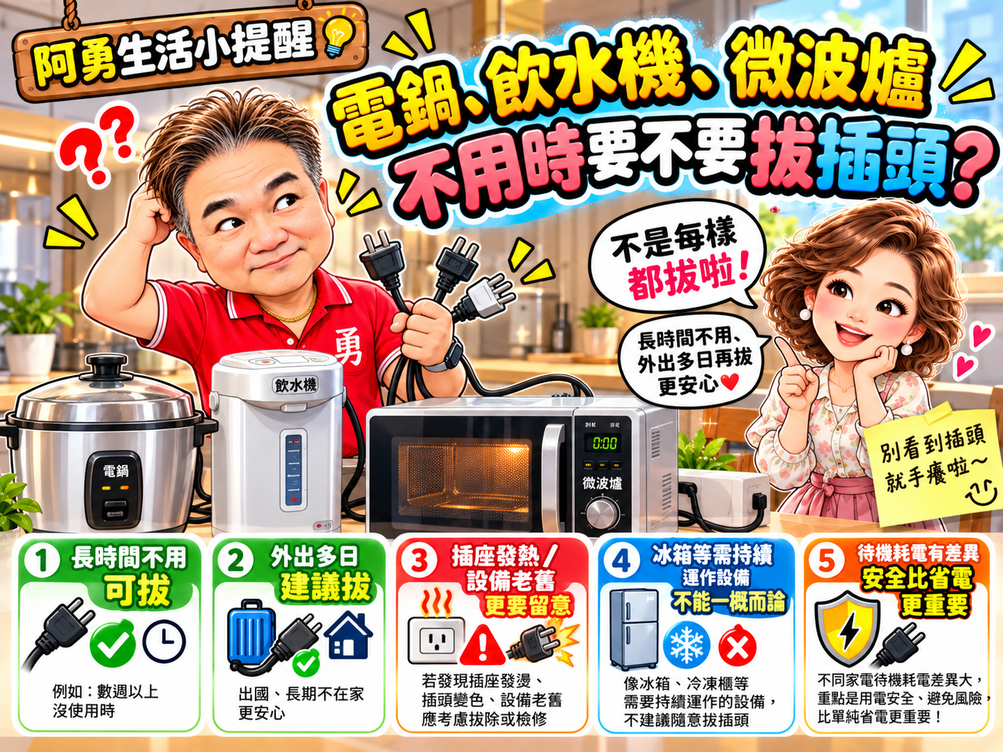 電鍋、飲水機、微波爐不用時要不要拔插頭?