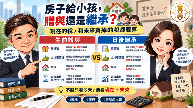 繼承 vs 贈與房地產，未來出售稅負差在哪？
