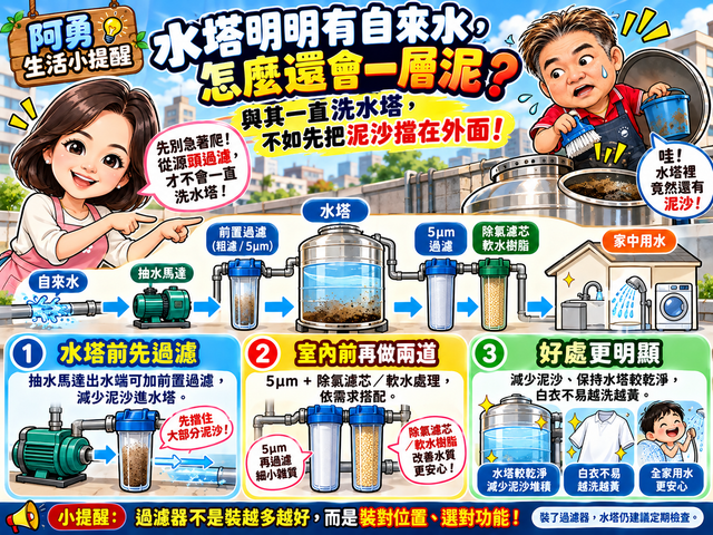 水塔明明有自來水，怎麼還會一層泥？