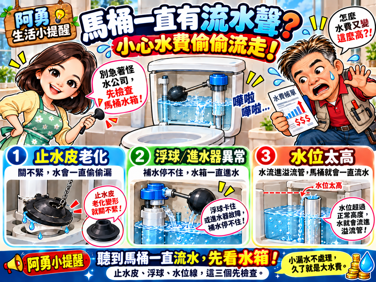 馬桶一直有流水聲？小心水費偷偷流走！