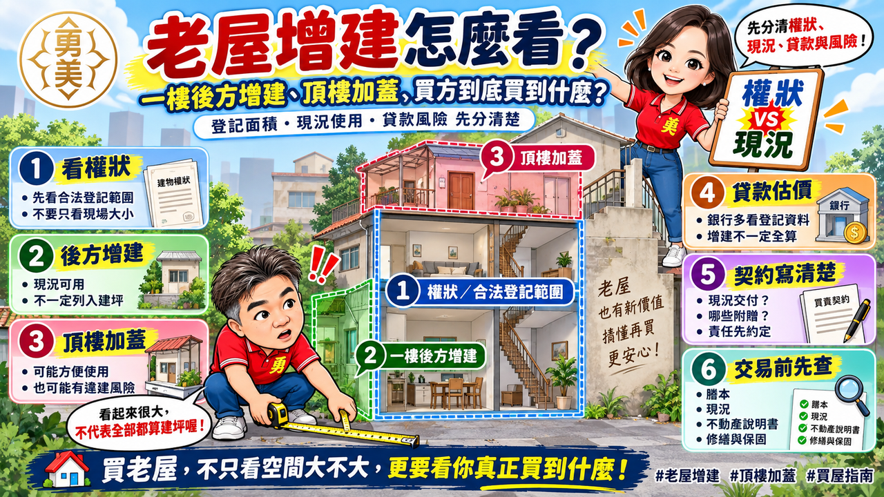 老屋一樓後方增建、頂樓加蓋，買方到底買到什麼？