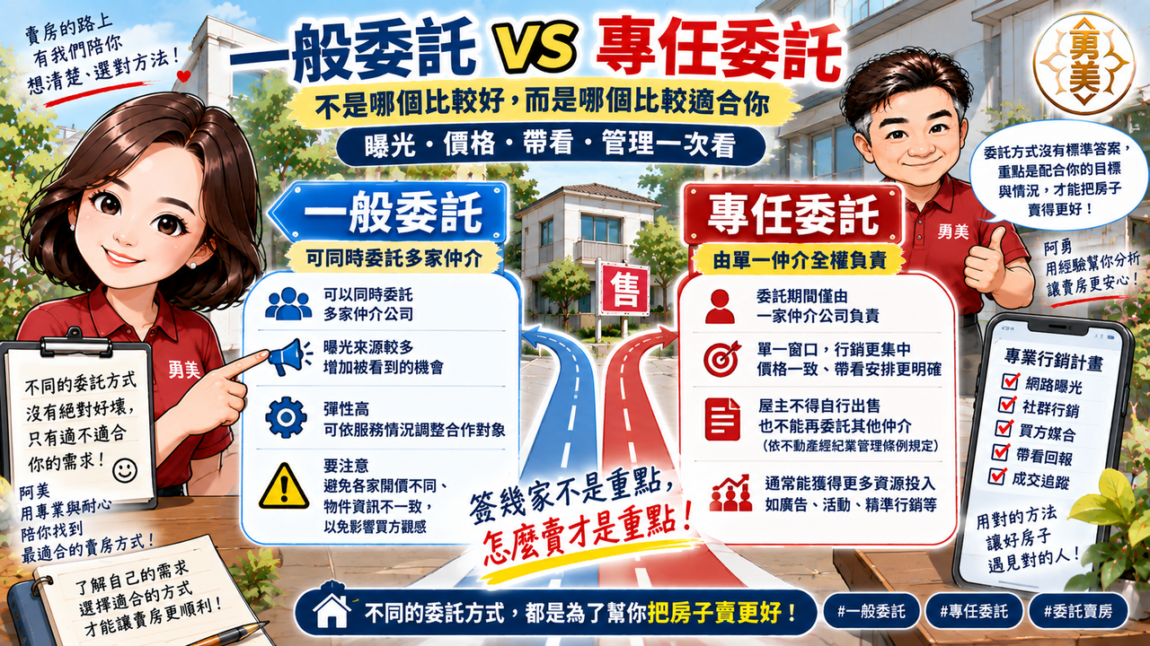 一般委託 vs 專任委託差在哪？屋主賣房前先選對方式