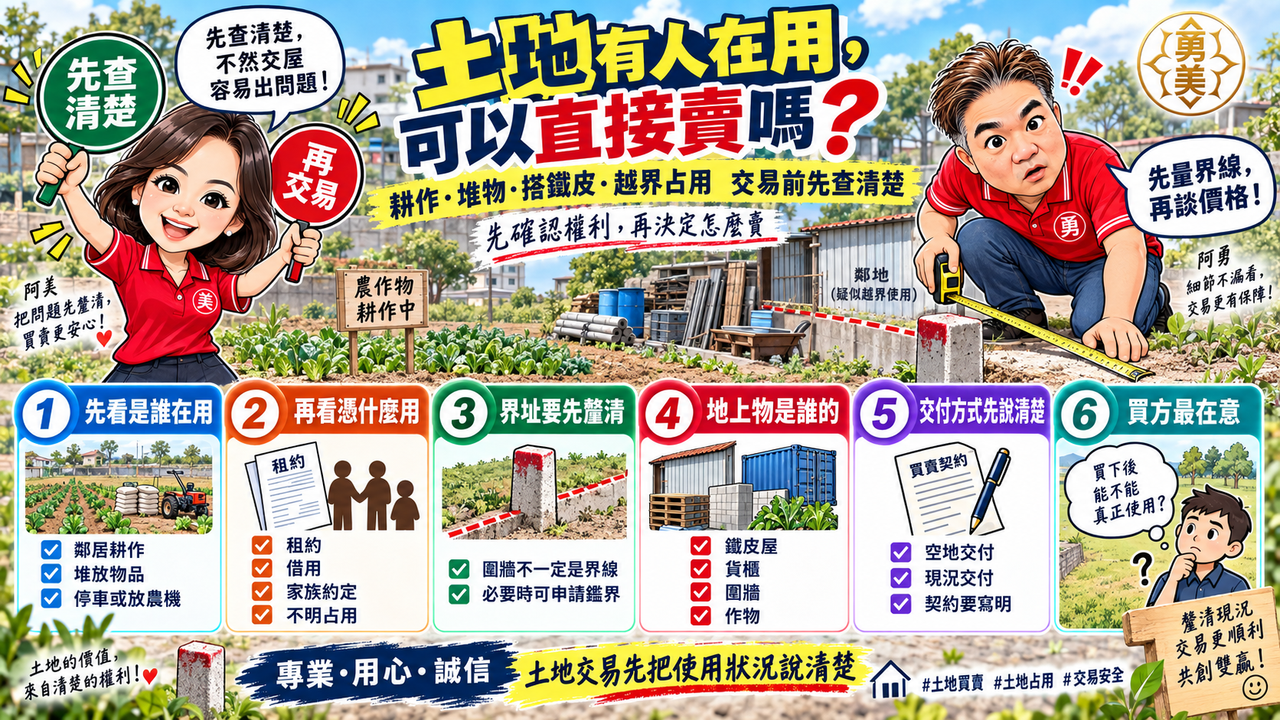 土地有人耕作、堆東西或占用，可以直接賣嗎？交易前先查清楚