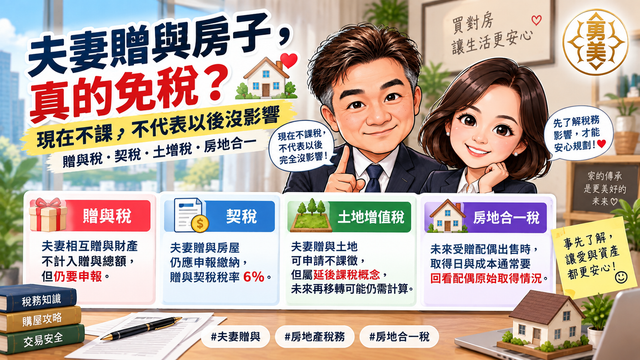 夫妻贈與房地產真的免稅嗎？現在不課，不代表以後出售沒影響