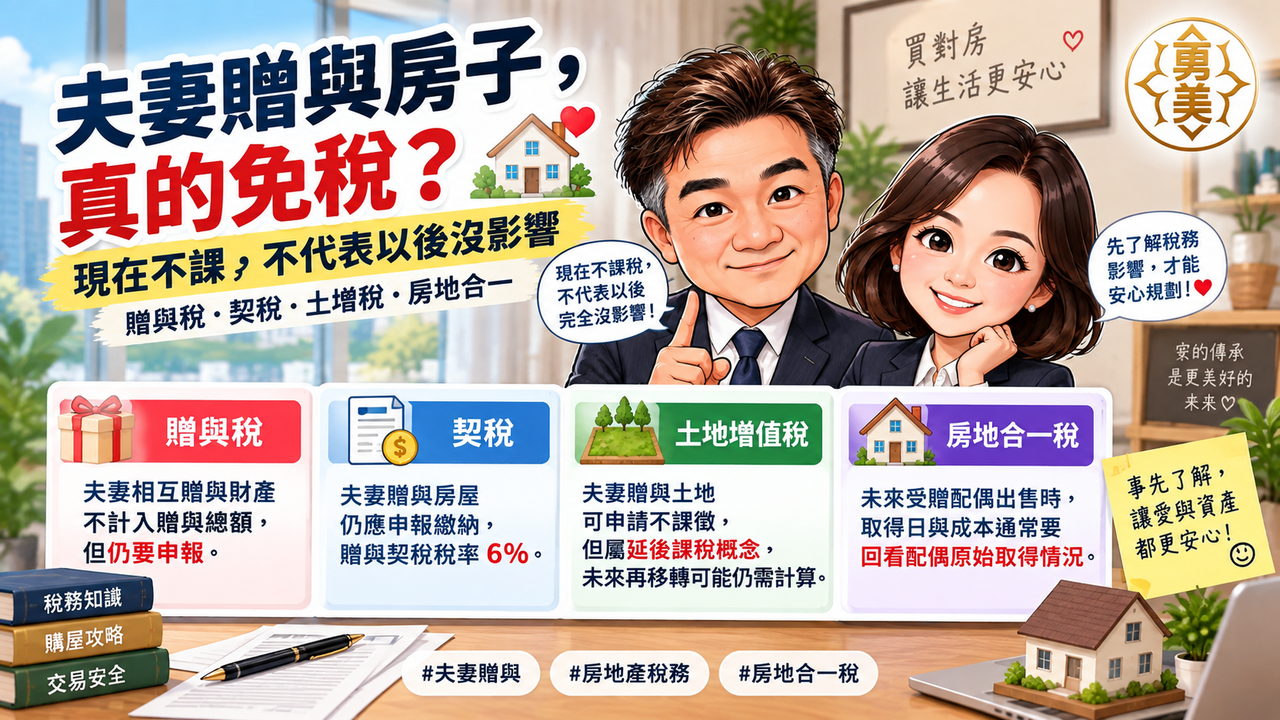 夫妻贈與房地產真的免稅嗎？現在不課，不代表以後出售沒影響