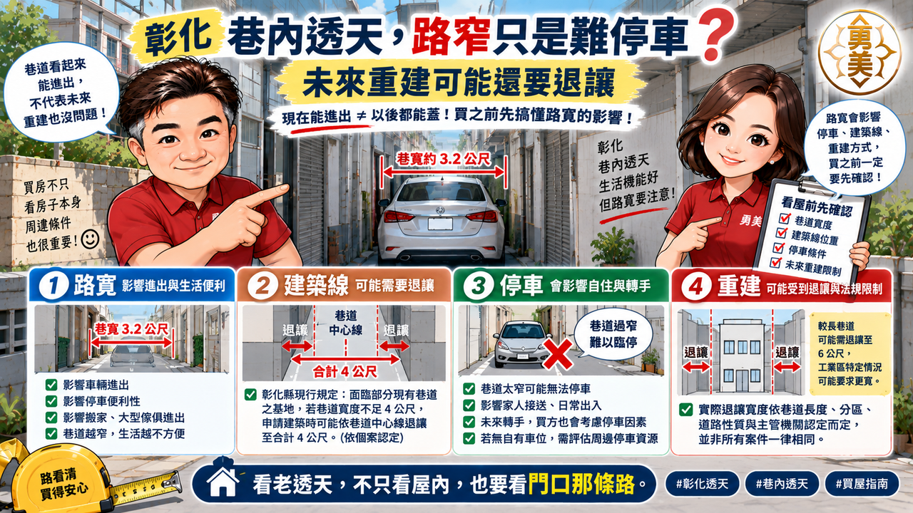 彰化巷內透天，路寬到底影響什麼？停車、重建、建築線都可能不同