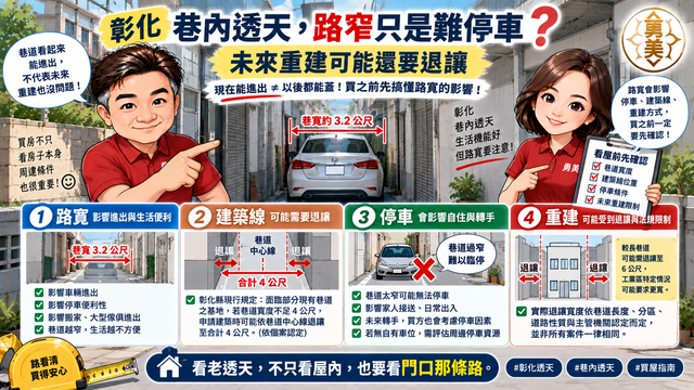 彰化巷內透天,路寬到底影響什麼?停車、重建、建築線都可能不同