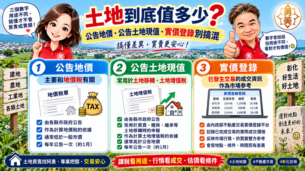 公告地價、公告土地現值、實價登錄差在哪？土地價格別看錯數字