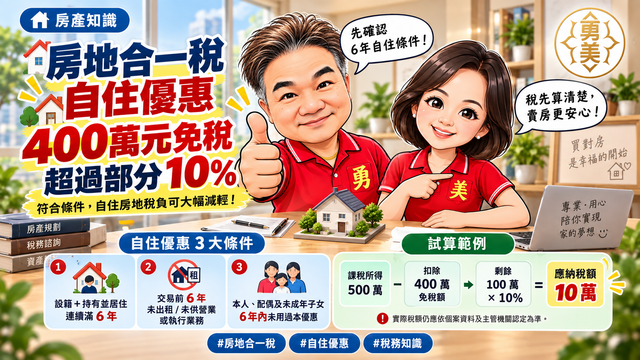 房地合一稅自住優惠怎麼算？400萬元免稅、超過部分10%一次看懂